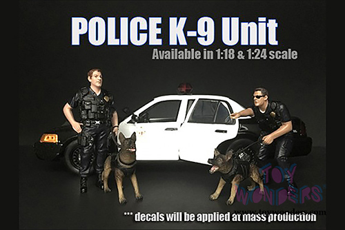 American Diorama Figurine - Police Officer with K9 Dog Unit I (Set of 2, 1/18 scale, Black) 38163