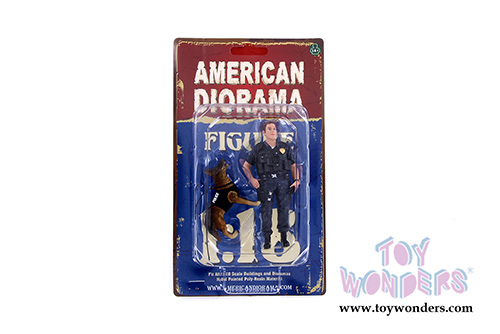 American Diorama Figurine - Police Officer with K9 Dog Unit I (Set of 2, 1/18 scale, Black) 38163