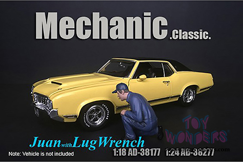 American Diorama Figurine - Mechanic Classic Juan with Lug Wrench (1/18 scale, Blue) 38177