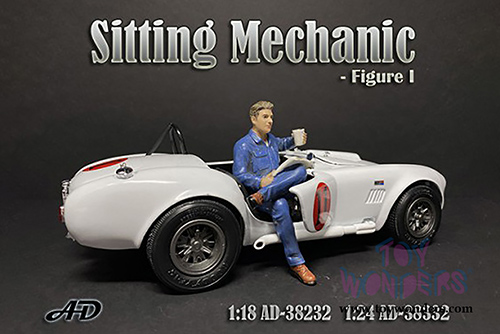 American Diorama Figurine - Sitting Mechanic Figure I (1/18  scale, Blue) 38232