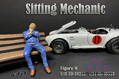 American Diorama Figurine - Sitting Mechanic Figure II (1/24 scale, Blue) 38333