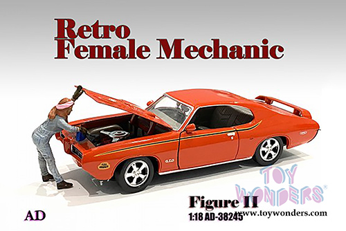 American Diorama Figurine - Retro Female Mechanic II (1/18 scale, Blue) AD-38245