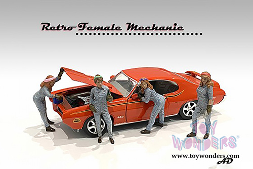 American Diorama Figurine - Retro Female Mechanic II (1/18 scale, Blue) AD-38245