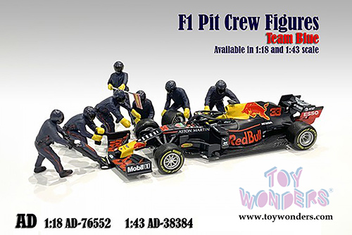American Diorama Figurines - Formula One F1 Pit Crew Team Blue - Set of 7 Figures and accessories (1/43 scale, Blue) 38384
