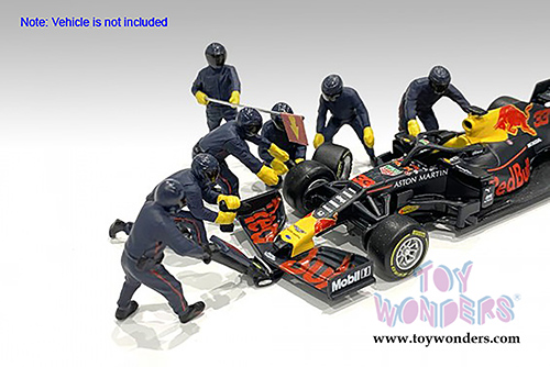 American Diorama Figurines - Formula One F1 Pit Crew Team Blue - Set of 7 Figures and accessories (1/43 scale, Blue) 38384