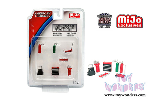 American Diorama/Mijo Exclusives - Mechanic Tool Set (7 pc. set, 1/64 scale diecast metal, Red) 38404MJ