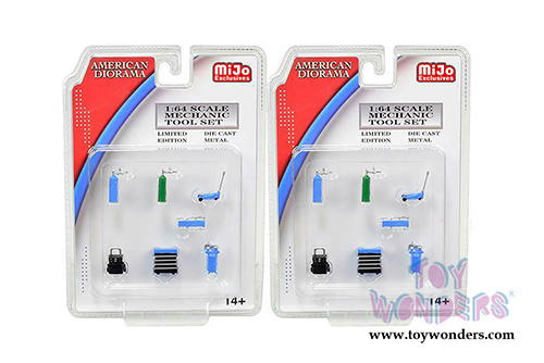 American Diorama/Mijo Exclusives - Mechanic Tool Set (7 pc. set, 1/64 scale diecast metal, Blue) 38405MJ