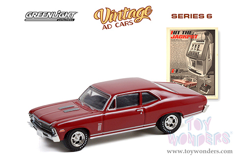 Greenlight - Vintage Ad Cars Series 6 | Chevrolet&reg; Nova "Hit the Jackpot. The Hurst Jackpot!" (1970, 1/64 scale diecast model car, Burgundy) 39090C/48