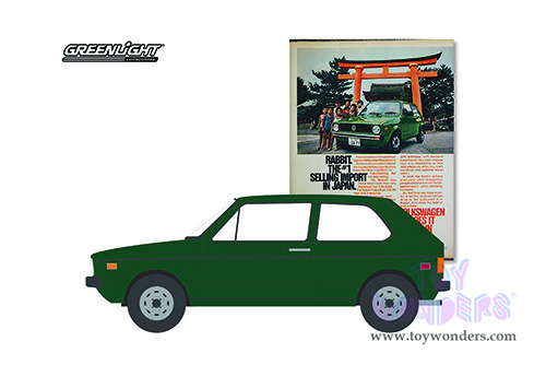Greenlight - Vintage Ad Cars Series 6 | Volkswagen Rabbit "Rabbit. The #1 Selling Import In Japan" (1977, 1/64 scale diecast model car, Dark Green) 39090E/48