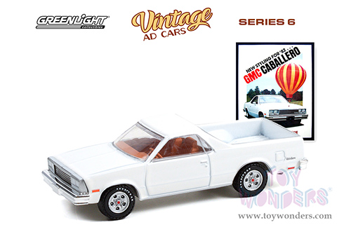Greenlight - Vintage Ad Cars Series 6 | GMC Caballero Truck "New Styling for '82...Quality Built for Value" (1982, 1/64 scale diecast model car, White) 39090F/48