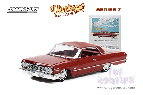 Greenlight - Vintage Ad Cars Series 7 | Chevrolet&reg; Impala Sport Coupe "There’s No Smoother, More Comfortable Way To Get There On The Ground!” (1963, 1/64 scale diecast model car, Burgundy) 39100A/48