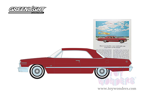 Greenlight - Vintage Ad Cars Series 7 | Chevrolet&reg; Impala Sport Coupe "There’s No Smoother, More Comfortable Way To Get There On The Ground!” (1963, 1/64 scale diecast model car, Burgundy) 39100A/48