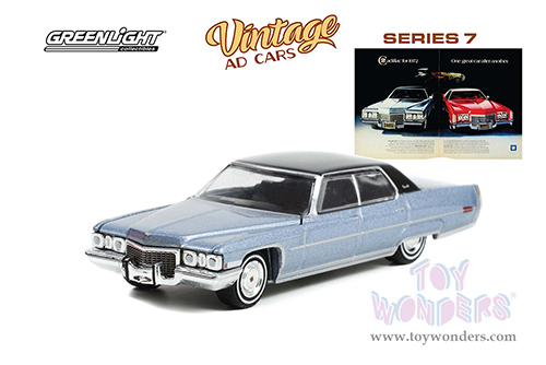 Greenlight - Vintage Ad Cars Series 7 | Cadillac&reg; Sedan DeVille "Cadillac for 1972. One Great Car After Another” (1972, 1/64 scale diecast model car, Blue) 39100D/48