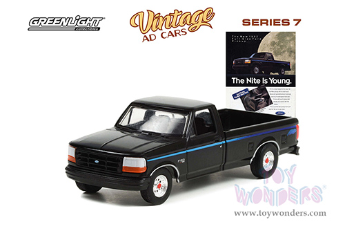Greenlight - Vintage Ad Cars Series 7 | Ford F-150 Nite Edition "The Nite Is Young” (1992, 1/64 scale diecast model car, Black) 39100F/48