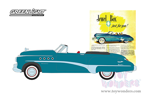 Greenlight - Vintage Ad Cars Series 8 | Buick Roadmaster "Jewel Box Just For You!" (1949, 1/64 scale diecast model car, Blue Metallic) 39110A/48