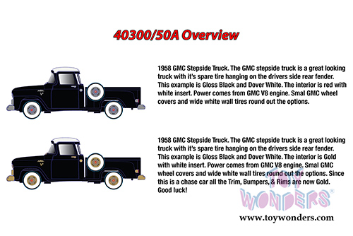 Castline M2 Machines Auto-Trucks Premium - GMC Stepside Truck (1958, 1/24 scale diecast model car, Gloss Black) 40300/50A