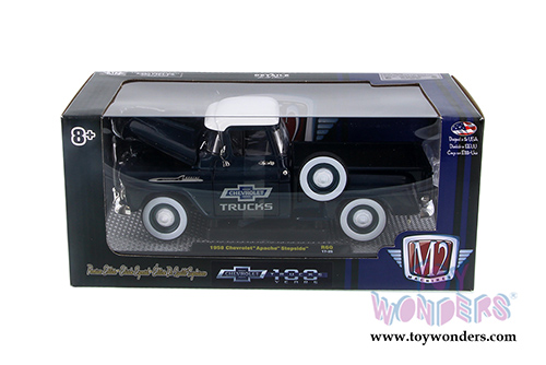 Castline M2 Machines Chevrolet&reg; Trucks 100 Years | Chevrolet Apache Stepside&trade; Pickup (1958, 1/24 scale diecast model car, Blue/White) 40300/60A