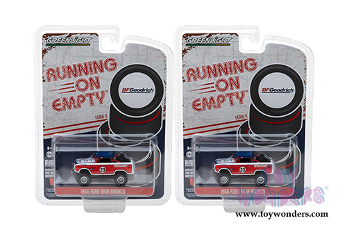 Greenlight - Running on Empty Series 5 | Ford Baja Bronco Off-Road Truck #23 BFGoodrich Tires (1966, 1/64 scale diecast model car, Red/Blue) 41050C/48