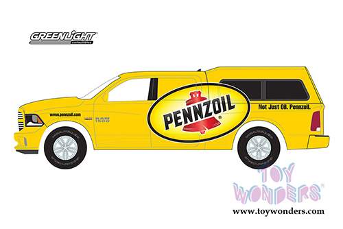 Greenlight - Running on Empty Series 5 | Ram 1500 with Camper Shell Pennzoil (2018, 1/64 scale diecast model car, Yellow) 41050F/48