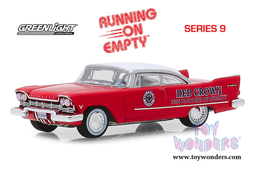 Greenlight - Running On Empty Series 9 | Plymouth Savoy Hardtop Red Crown Gasoline (1957, 1/64 scale diecast model car, Red/White) 41090A/48