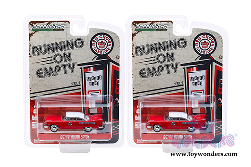 Greenlight - Running On Empty Series 9 | Plymouth Savoy Hardtop Red Crown Gasoline (1957, 1/64 scale diecast model car, Red/White) 41090A/48