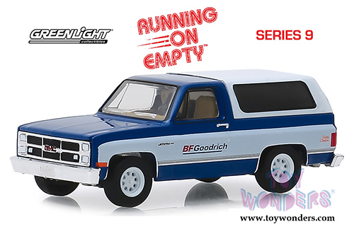 Greenlight - Running on Empty Series 9 | GMC&reg; Jimmy Sierra Classic Pickup Truck with Camper Shell BFGoodrich (1983, 1/64 scale diecast model car, Blue/White) 41090F/48