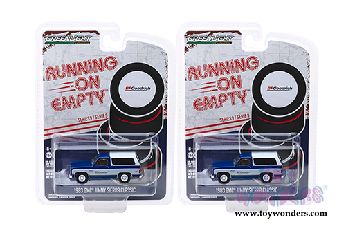 Greenlight - Running on Empty Series 9 | GMC&reg; Jimmy Sierra Classic Pickup Truck with Camper Shell BFGoodrich (1983, 1/64 scale diecast model car, Blue/White) 41090F/48