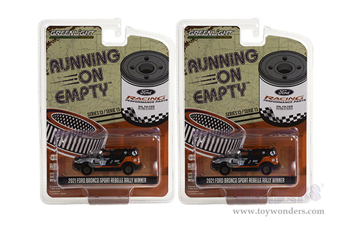 Greenlight - Running on Empty Series 13 | Ford Bronco Sport #201 Winner Rebelle Rally (2021, 1/64 scale diecast model car, Black/Red/Gray) 41130F/48