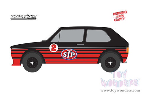 Greenlight - Running on Empty Series 14 | Volkswagen Golf GTI #2 "STP" (1980, 1/64 scale diecast model car, Black with Red Stripes) 41140D/48