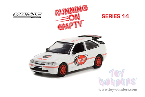 Greenlight - Running on Empty Series 14 | Ford Escort RS Cosworth "Red Line Synthetic Oil" (1995, 1/64 scale diecast model car, White with Red Stripes) 41140E/48
