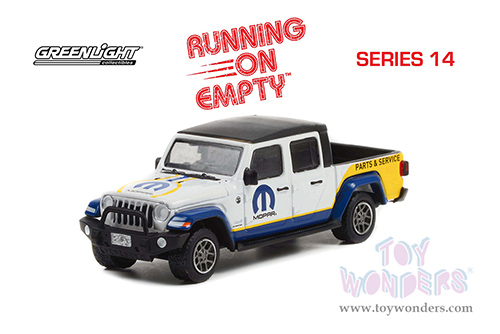 Greenlight - Running on Empty Series 14 | Jeep® Gladiator Pickup Truck "MOPAR Parts & Service" (2021, 1/64 scale diecast model car, White with Black Top) 41140F/48