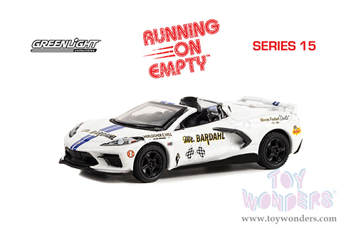 Greenlight - Running on Empty Series 15 | Chevrolet&reg; Corvette C8 Stingray Convertible "Mr. Bardahl" (2022, 1/64 scale diecast model car, White with Blue Stripes) 41150B/48