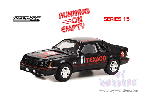Greenlight - Running on Empty Series 15 | Ford Mustang GT #1 "Texaco" (1982, 1/64 scale diecast model car, Black) 41150C/48