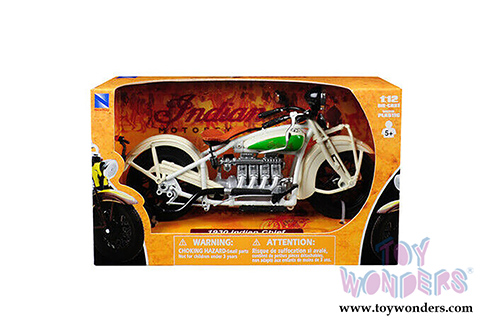 New Ray - Indian Chief Motorcycle (1930, 1/12 scale diecast model motorcycle, White) 42163