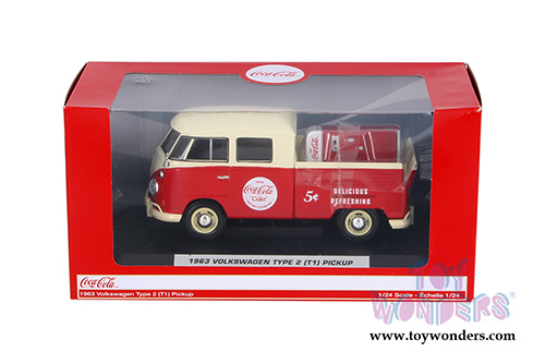 Motor City Coca-Cola - Volkswagen Type 2 T1 Coca Cola Pickup with Metal Vending Machine (1963, 1/24 scale diecast model car, Red with Cream) 424063