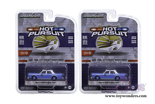 Greenlight - Hot Pursuit Series 37 | Plymouth Gran Fury - New York City Police Department (1982, 1/64 scale diecast model car, Blue/White) 42950B/48
