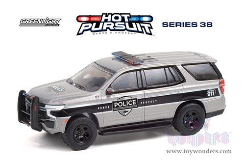 Greenlight - Hot Pursuit Series 38 | Chevrolet&reg; Tahoe Police Pursuit Vehicle (PPV) "General Motors Fleet" Detroit (Michigan) (2021, 1/64 scale diecast model car, Satin Steel Metallic) 42960F/48