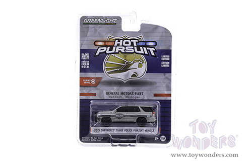 Greenlight - Hot Pursuit Series 38 | Chevrolet&reg; Tahoe Police Pursuit Vehicle (PPV) "General Motors Fleet" Detroit (Michigan) (2021, 1/64 scale diecast model car, Satin Steel Metallic) 42960F/48