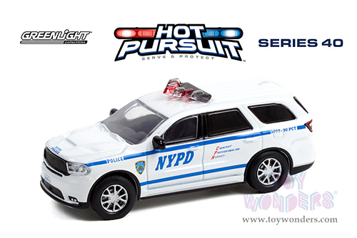Greenlight - Hot Pursuit Series 40 | Dodge Durango NYPD "New York City Police Department" (New York) (2019, 1/64 scale diecast model car, White with Blue Stripes) 42980F/48