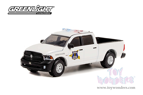 Greenlight - Hot Pursuit Series 41 | Ram 1500 Pickup Truck Police - Indiana State Police State Trooper (2018, 1/64 scale diecast model car, White) 42990C/48