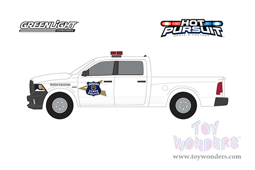 Greenlight - Hot Pursuit Series 41 | Ram 1500 Pickup Truck Police - Indiana State Police State Trooper (2018, 1/64 scale diecast model car, White) 42990C/48