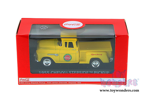 Motor City Coca-Cola - Chevy Stepside Pickup Truck (1955, 1/43 scale diecast model car, Yellow) 430001