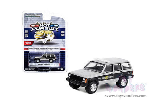 Greenlight - Hot Pursuit Series 43 | Jeep&reg; Cherokee "North Carolina Highway Patrol State Trooper" (1995, 1/64 scale diecast model car, Black and Silver Metallic) 43010D/48