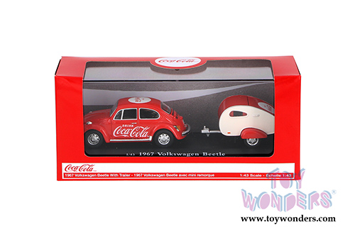Motor City Coca-Cola - Volkswagen Beetle Coca Cola with Teardrop Trailer (1967, 1/43 scale diecast model car,  Red/White) 440032 MAP: $27.99