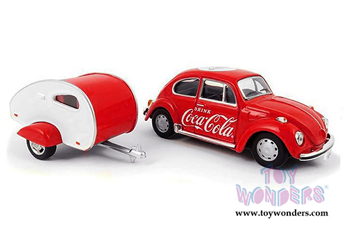 Motor City Coca-Cola - Volkswagen Beetle Coca Cola with Teardrop Trailer (1967, 1/43 scale diecast model car,  Red/White) 440032 MAP: $27.99