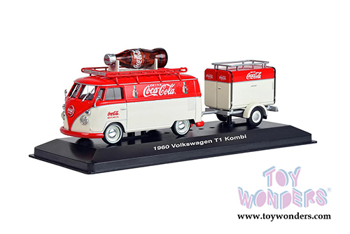 Motor City Coca-Cola - Volkswagen T1 Kombi Van with Trailer (1960, 1/43 scale diecast model car, Red) 443060 MAP: $29.99