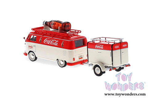 Motor City Coca-Cola - Volkswagen T1 Kombi Van with Trailer (1960, 1/43 scale diecast model car, Red) 443060 MAP: $29.99