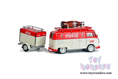 Motor City Coca-Cola - Volkswagen T1 Kombi Van with Trailer (1960, 1/43 scale diecast model car, Red) 443060 MAP: $29.99