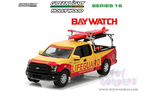 Greenlight - Hollywood Series 16 | Ford F-150 Emerald Bay Beach Patrol - Baywatch (2017) Movie (2016, 1/64 scale diecast model car, Yellow/Red) 44760F/48