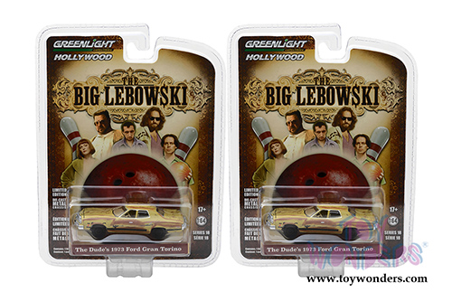 Greenlight - Hollywood Series 18 | The Dude's Ford Gran Torino The Big Lebowski Movie (1973, 1/64 scale diecast model car, Yellow) 44780D/48